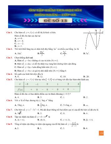 Đề ôn tập kiểm tra học kì 1 Toán Lớp 12 - Đề số 13 (Có lời giải)