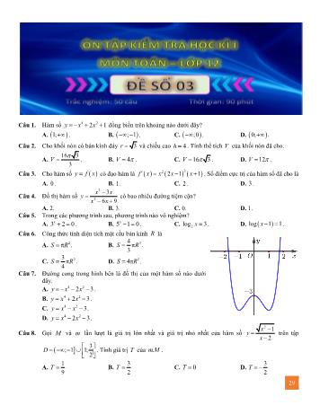 Đề ôn tập kiểm tra học kì 1 Toán Lớp 12 - Đề số 3 (Có lời giải)