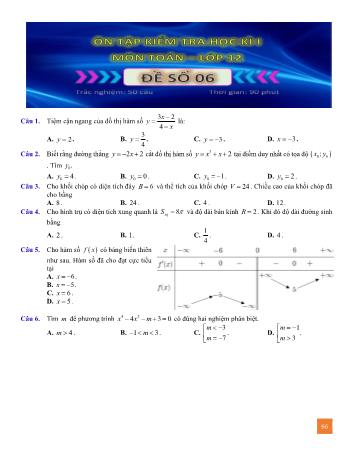 Đề ôn tập kiểm tra học kì 1 Toán Lớp 12 - Đề số 6 (Có lời giải)