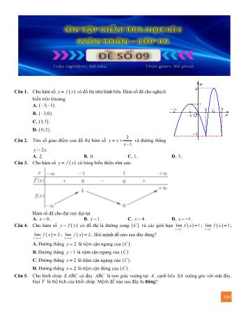 Đề ôn tập kiểm tra học kì 1 Toán Lớp 12 - Đề số 9 (Có lời giải)