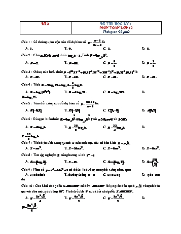 Đề thi học kì 1 môn Toán Lớp 12 - Đề 3 (Có đáp án)