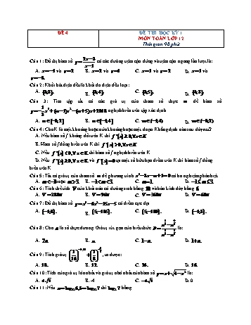 Đề thi học kì 1 môn Toán Lớp 12 - Đề 4 (Có đáp án)