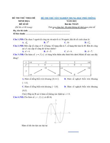 Đề thi thử Tốt nghiệp THPT môn Toán - Đề số 5 - Năm học 2021-2022 (Có hướng dẫn giải chi tiết)