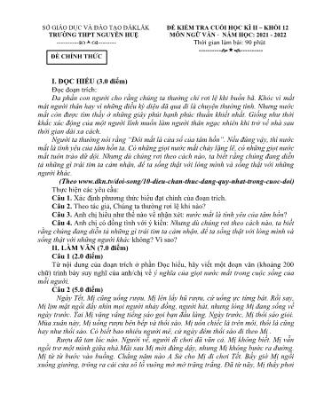 Đề kiểm tra cuối học kì 2 Ngữ văn Lớp 12 - Năm học 2021-2022 - Trường THPT Nguyễn Huệ (Có hướng dẫn chấm)