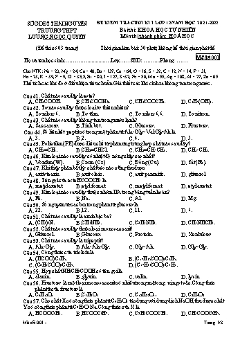 Đề kiểm tra cuối kì 1 Hóa học Lớp 12 - Mã đề 001 - Năm học 2021-2022 - Trường THPT Lương Ngọc Quyến