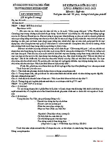 Đề kiểm tra giữa học kì 1 Ngữ văn Lớp 12 - Năm học 2022-2023 - Trường THPT Hương Khê (Có hướng dẫn chấm)