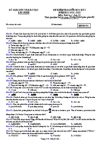 Đề kiểm tra giữa học kì 1 Sinh học Lớp 12 - Mã đề 201 - Năm học 2022-2023 - Sở GD&ĐT Bắc Ninh