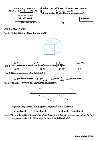 Đề kiểm tra giữa học kì 1 Toán Lớp 12 - Mã đề 001 - Năm học 2021-2022 - Trường THPT Thị xã Quảng Trị