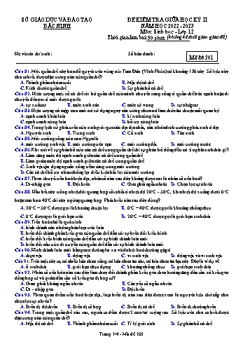 Đề kiểm tra giữa học kì 2 Sinh học Lớp 12 - Mã đề 201 - Năm học 2022-2023 - Sở GD&ĐT Bắc Ninh