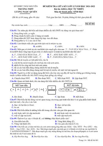 Đề kiểm tra giữa kì 1 Sinh học Lớp 12 - Mã đề 001 - Năm học 2021-2022 - Trường THPT Lương Ngọc Quyến (Có đáp án)