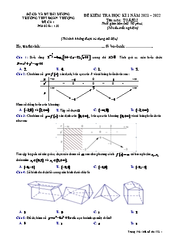 Đề kiểm tra học kì 1 Toán Lớp 12 (Ca 1) - Mã đề 132 - Năm học 2021-2022 - Trường THPT Đoàn Thượng