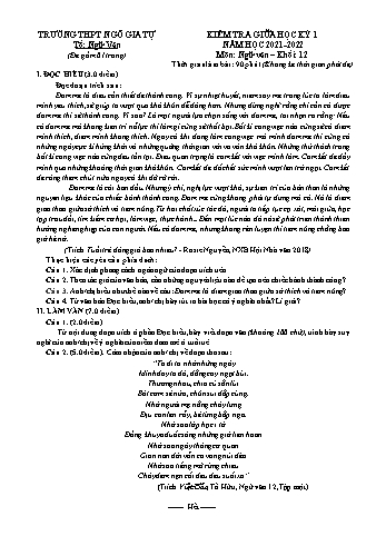 Kiểm tra giữa học kì 1 Ngữ văn Lớp 12 - Năm học 2021-2022 - Trường THPT Ngô Gia Tự (Có hướng dẫn chấm)