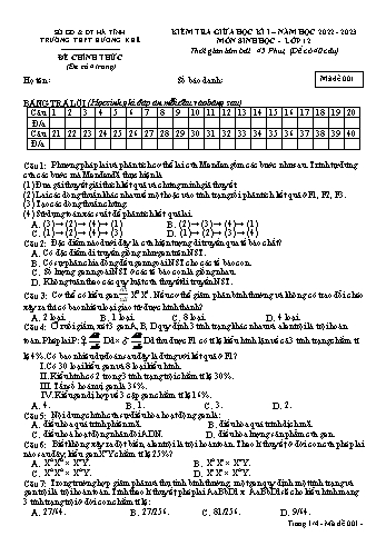 Kiểm tra giữa học kì 1 Sinh học Lớp 12 - Mã đề 001 - Năm học 2022-2023 - Trường THPT Hương Khê